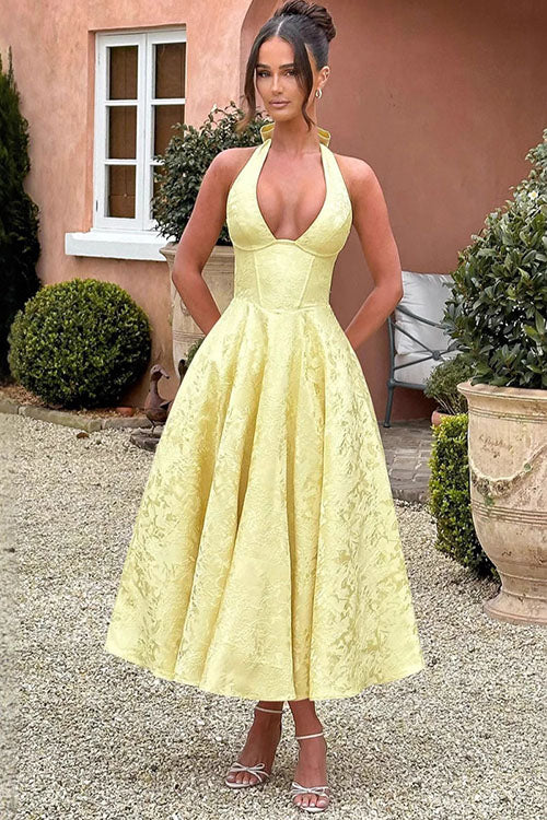Women's Jacquard Halter Maxi Dress