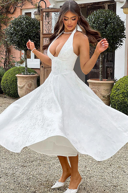Women's Jacquard Halter Maxi Dress