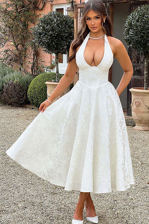 Women's Jacquard Halter Maxi Dress