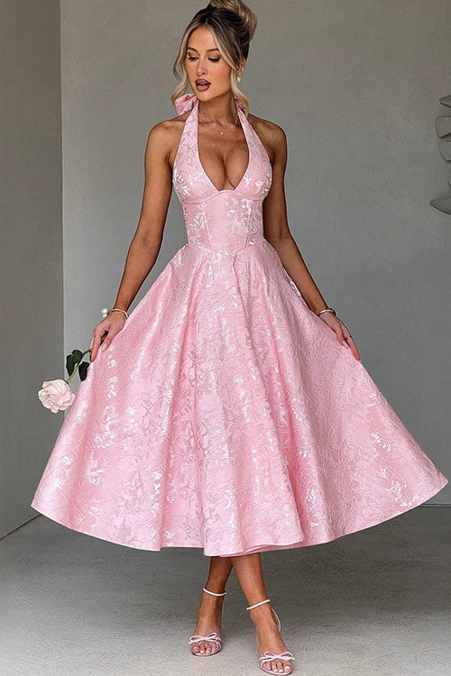 Women's Jacquard Halter Maxi Dress