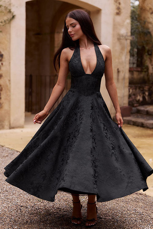 Women's Jacquard Halter Maxi Dress