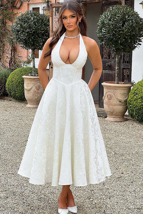 Women's Jacquard Halter Maxi Dress