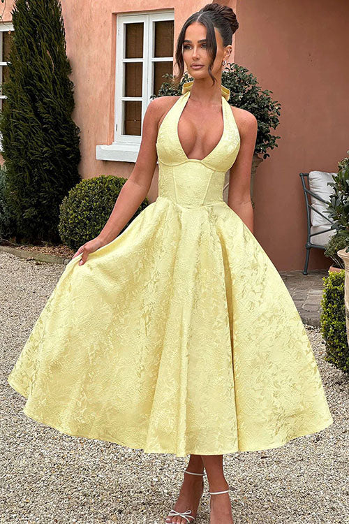 Women's Jacquard Halter Maxi Dress