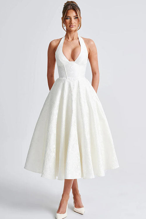 Women's Jacquard Halter Maxi Dress
