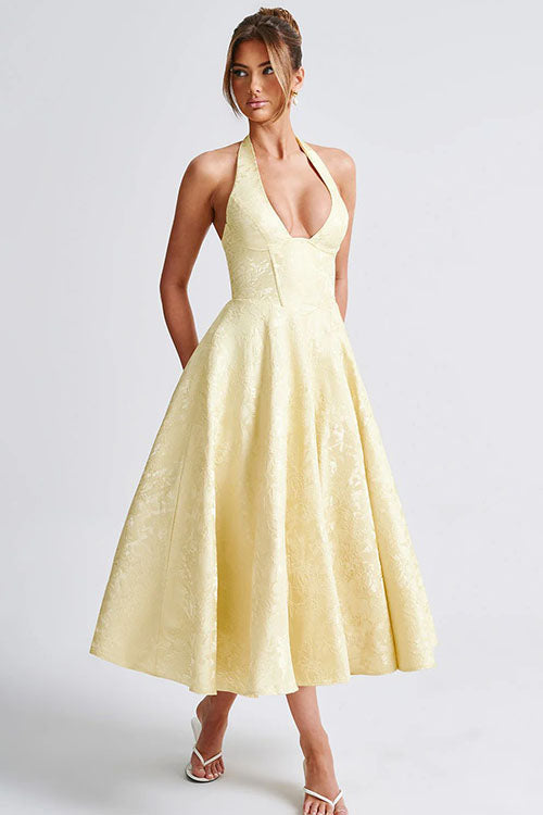 Women's Jacquard Halter Maxi Dress