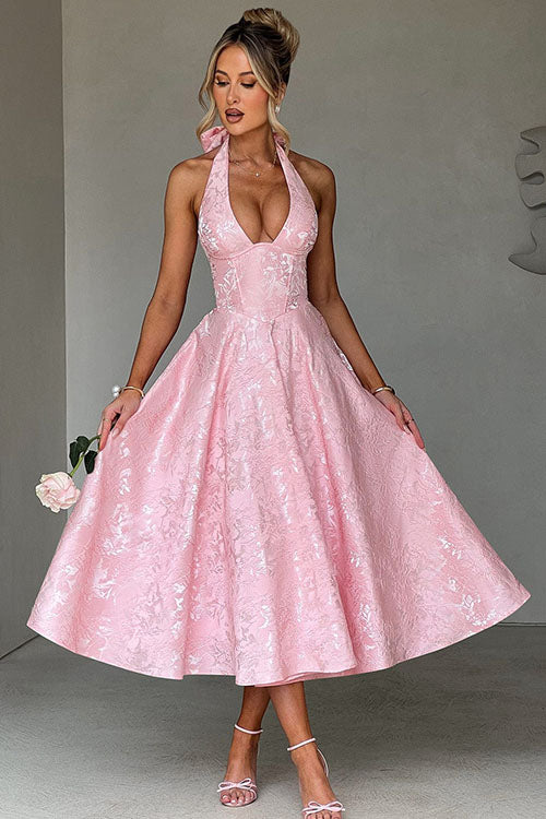 Women's Jacquard Halter Maxi Dress