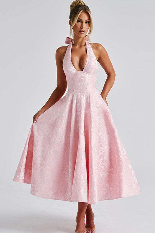 Women's Jacquard Halter Maxi Dress