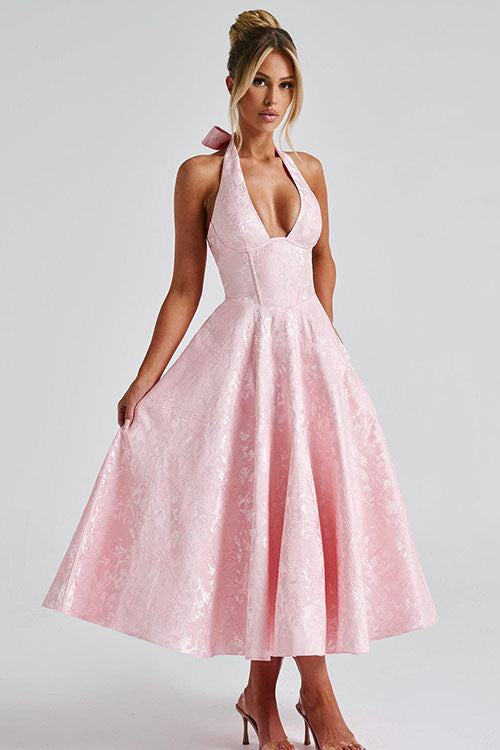 Women's Jacquard Halter Maxi Dress