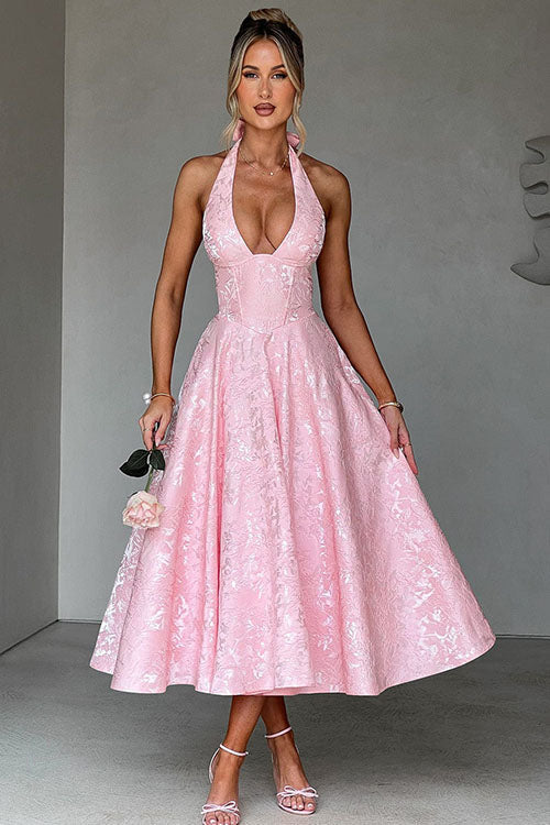 Women's Jacquard Halter Maxi Dress