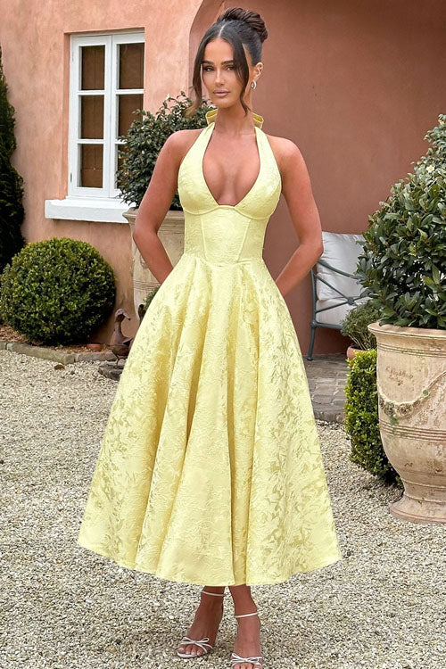Women's Jacquard Halter Maxi Dress