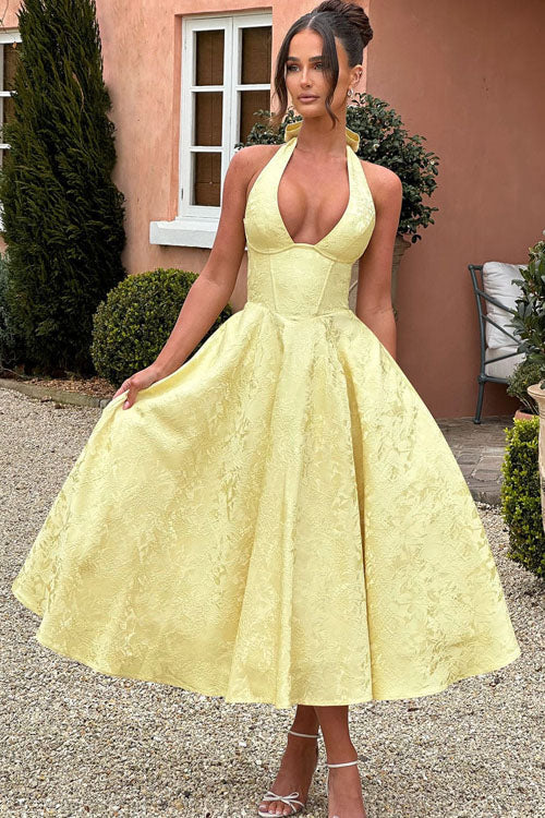 Women's Jacquard Halter Maxi Dress