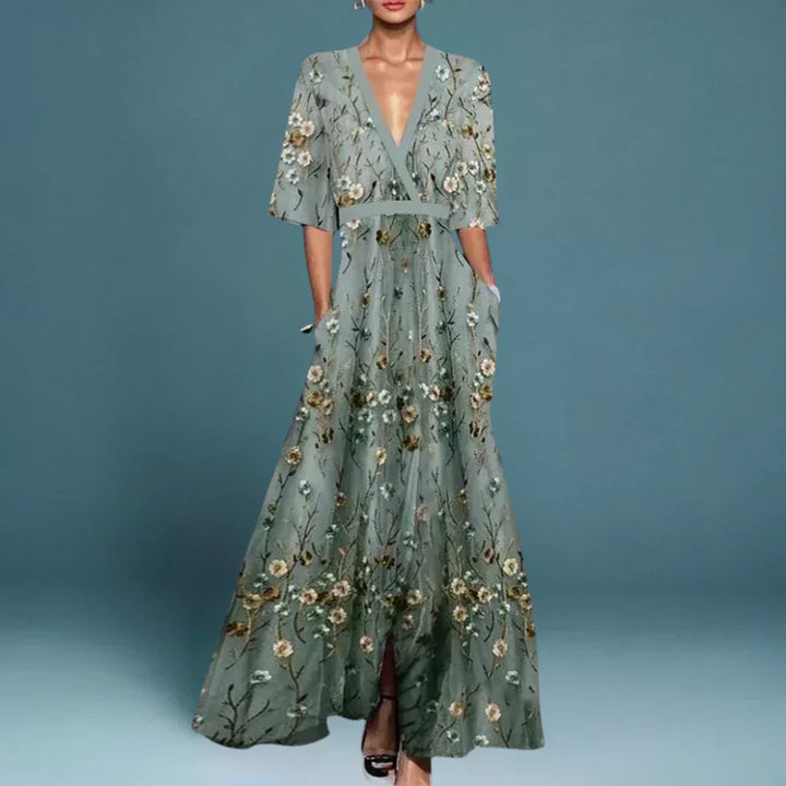 Women's Floral Maxi Dress V Neck