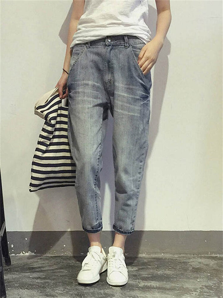 Cropped Jeans with Washed Grey Finish for Women
