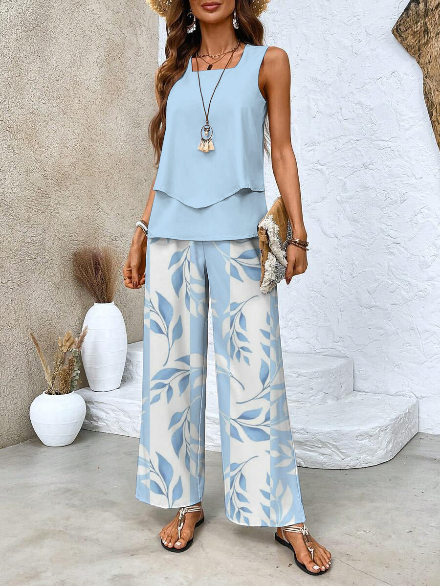 Two -part sleeveless women's top and straight cut pants | Chic 1