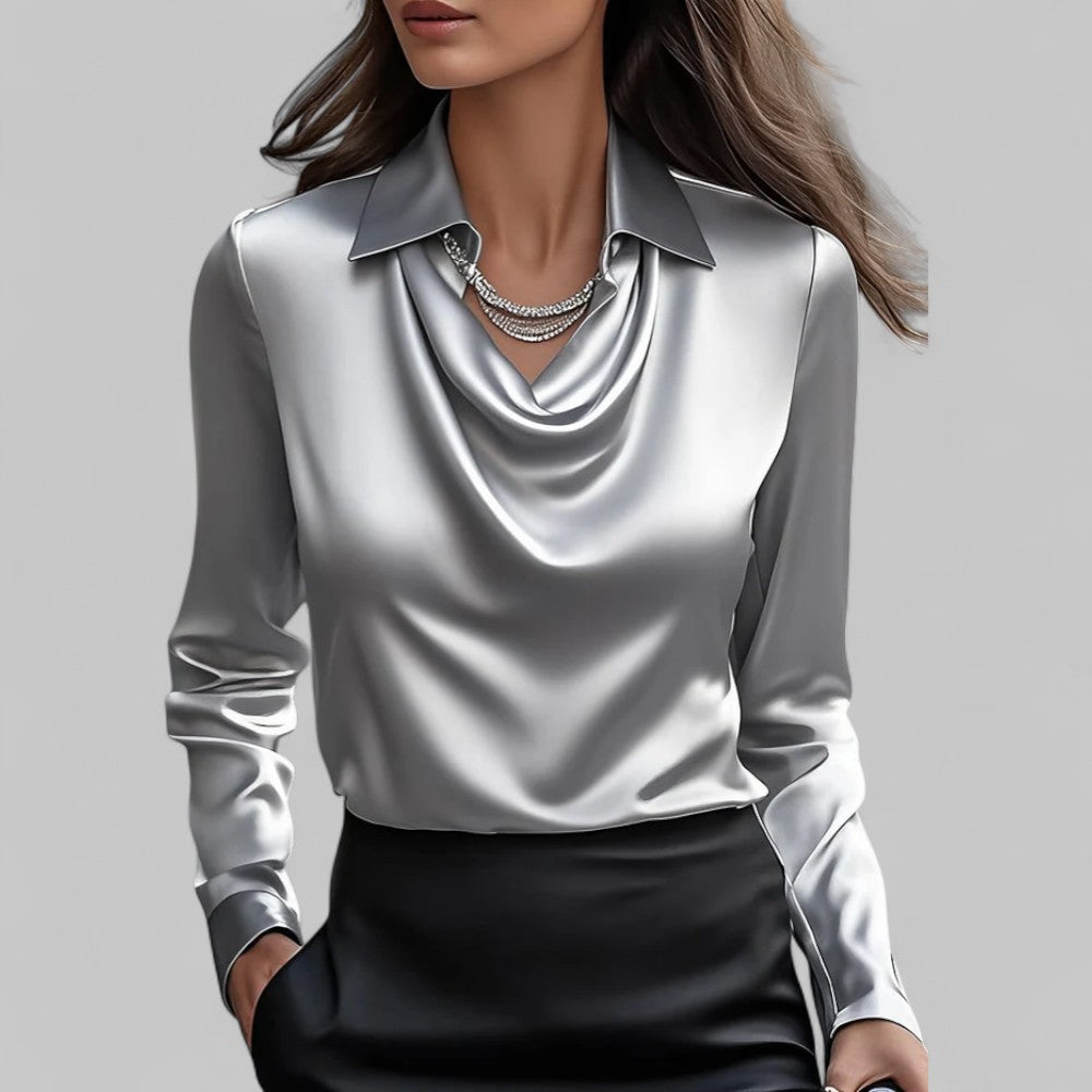 Draped Neck Long Sleeve Blouse for Women