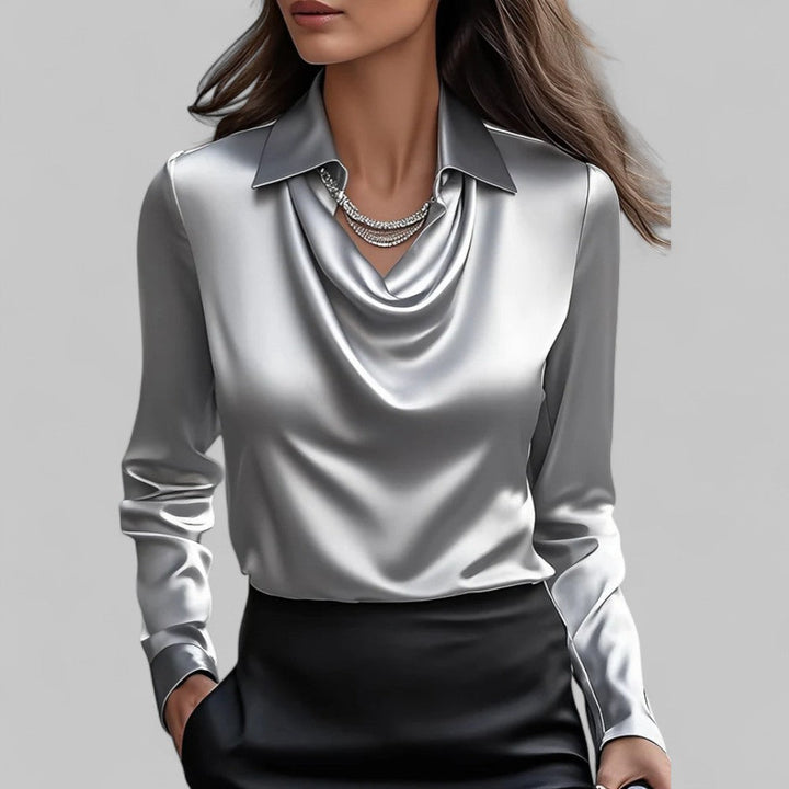 Draped Neck Long Sleeve Blouse for Women
