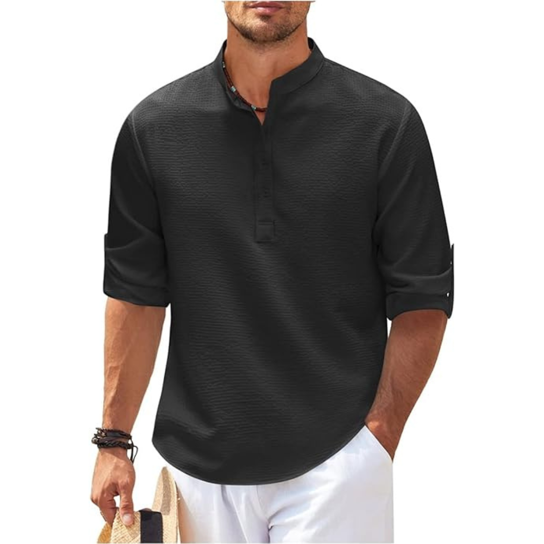 Men's summer shirt with stand -up collar | Half button 2