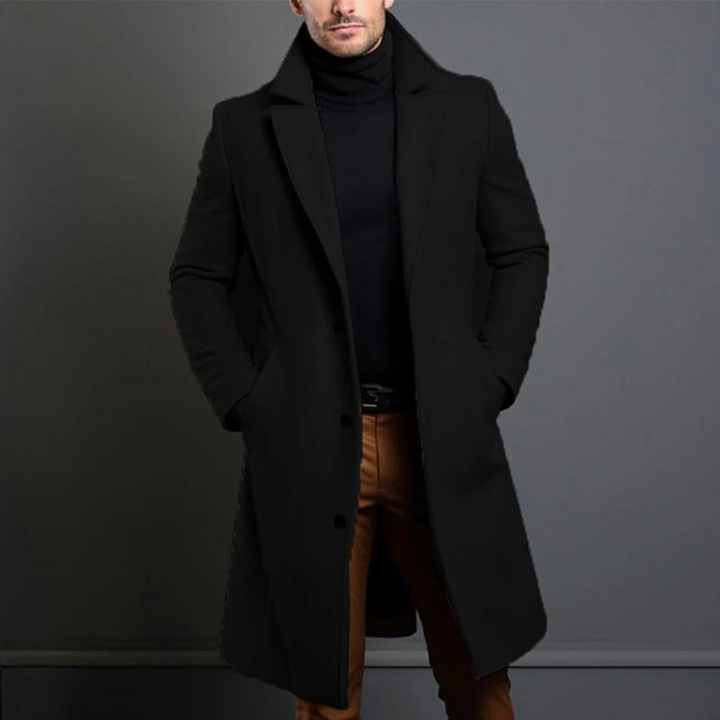 Long Winter Coat with Clean Tailored Design for Men