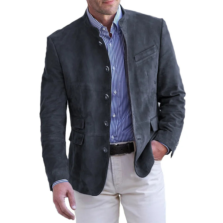 Mandarin Collar Blazer with Clean Cut Design for Men