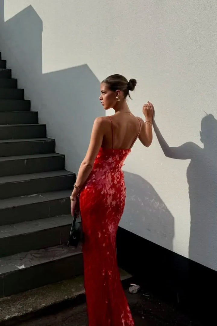 Women's Sequin Backless Wedding Maxi Dress