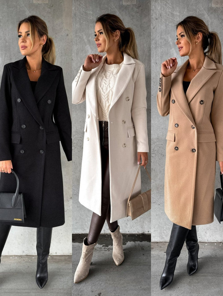 Double-Breasted Winter Coat with Extended Sleeves for Women