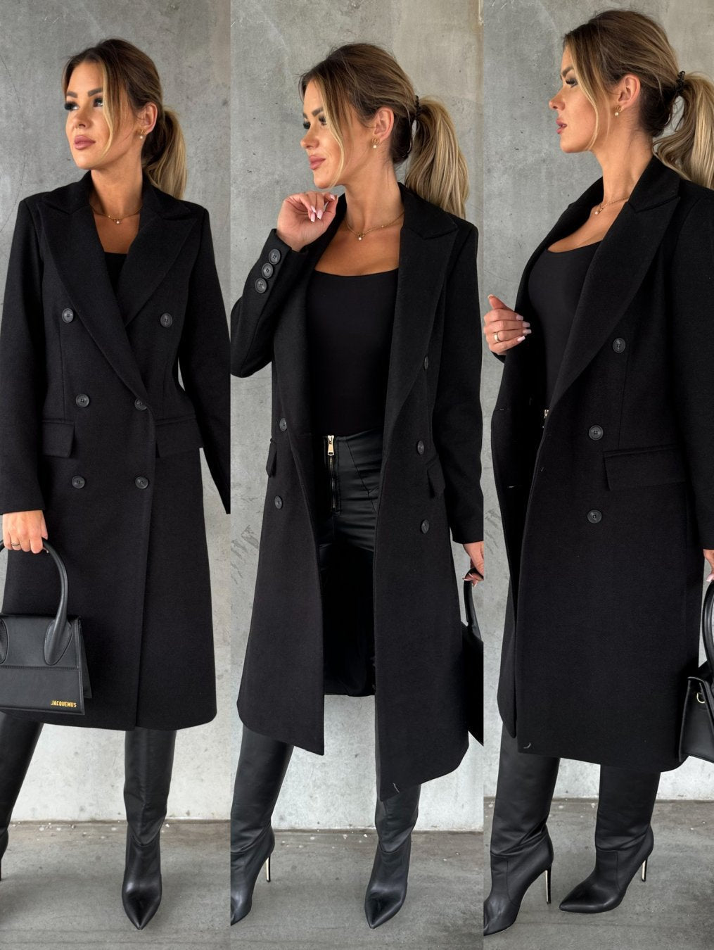 Double-Breasted Winter Coat with Extended Sleeves for Women