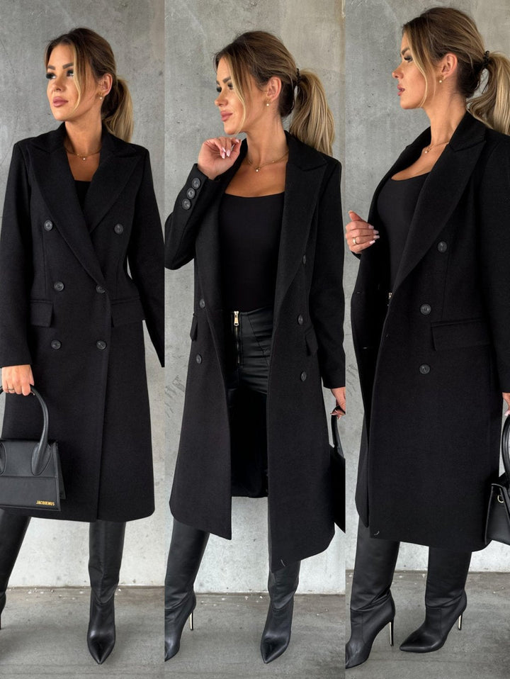 Double-Breasted Winter Coat with Extended Sleeves for Women