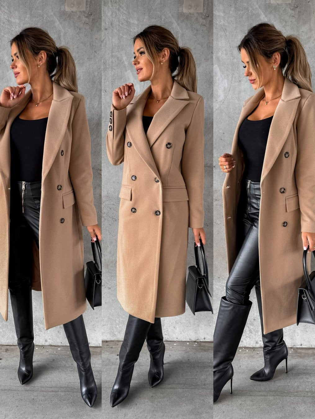 Double-Breasted Winter Coat with Extended Sleeves for Women