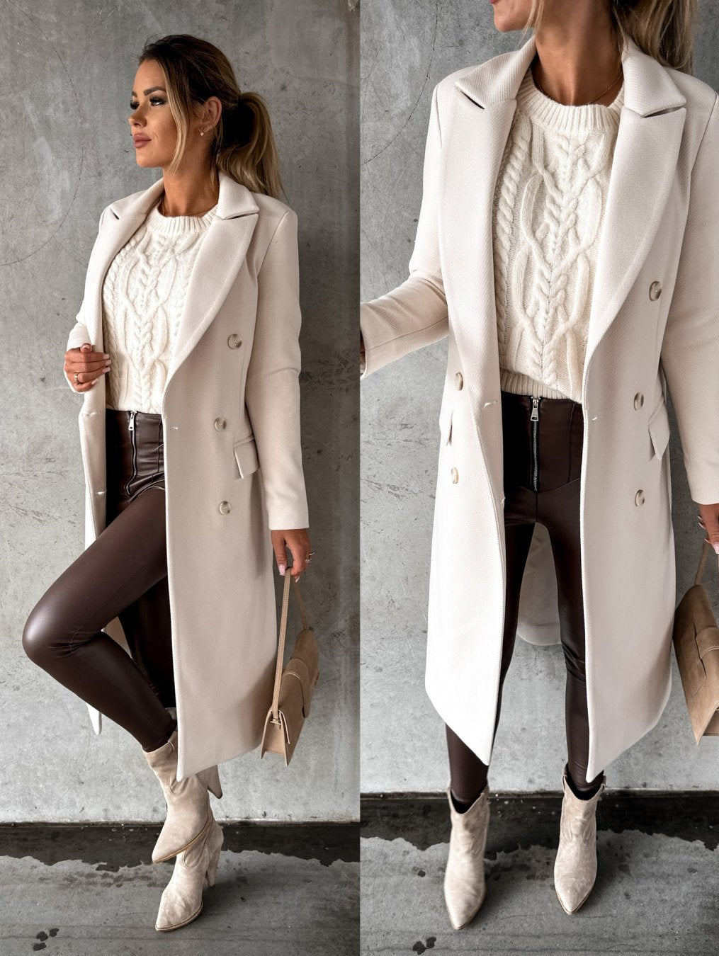 Double-Breasted Winter Coat with Extended Sleeves for Women