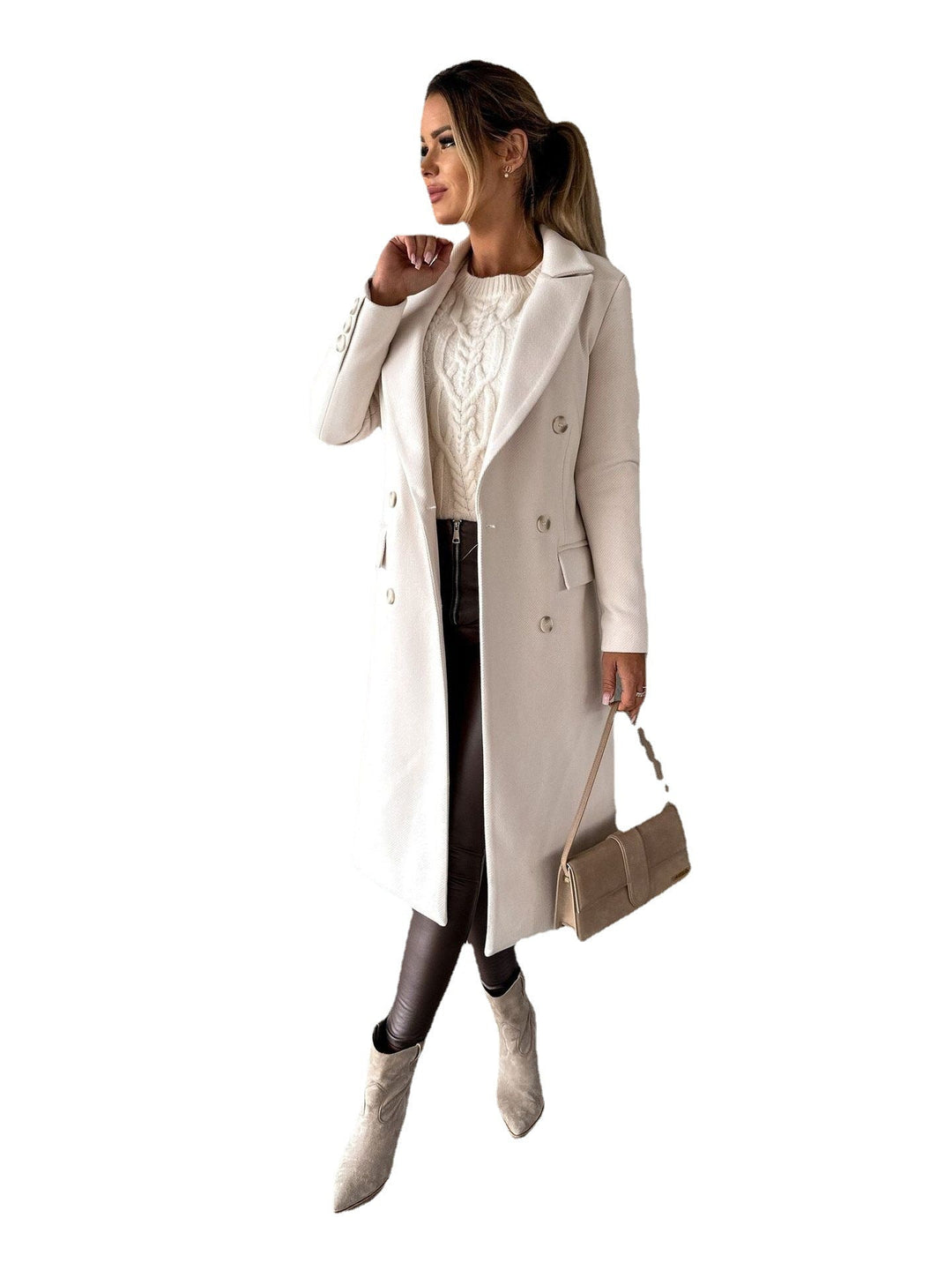 Double-Breasted Winter Coat with Extended Sleeves for Women