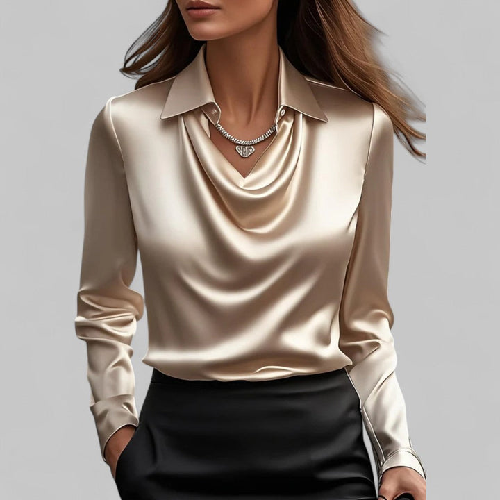 Draped Neck Long Sleeve Blouse for Women