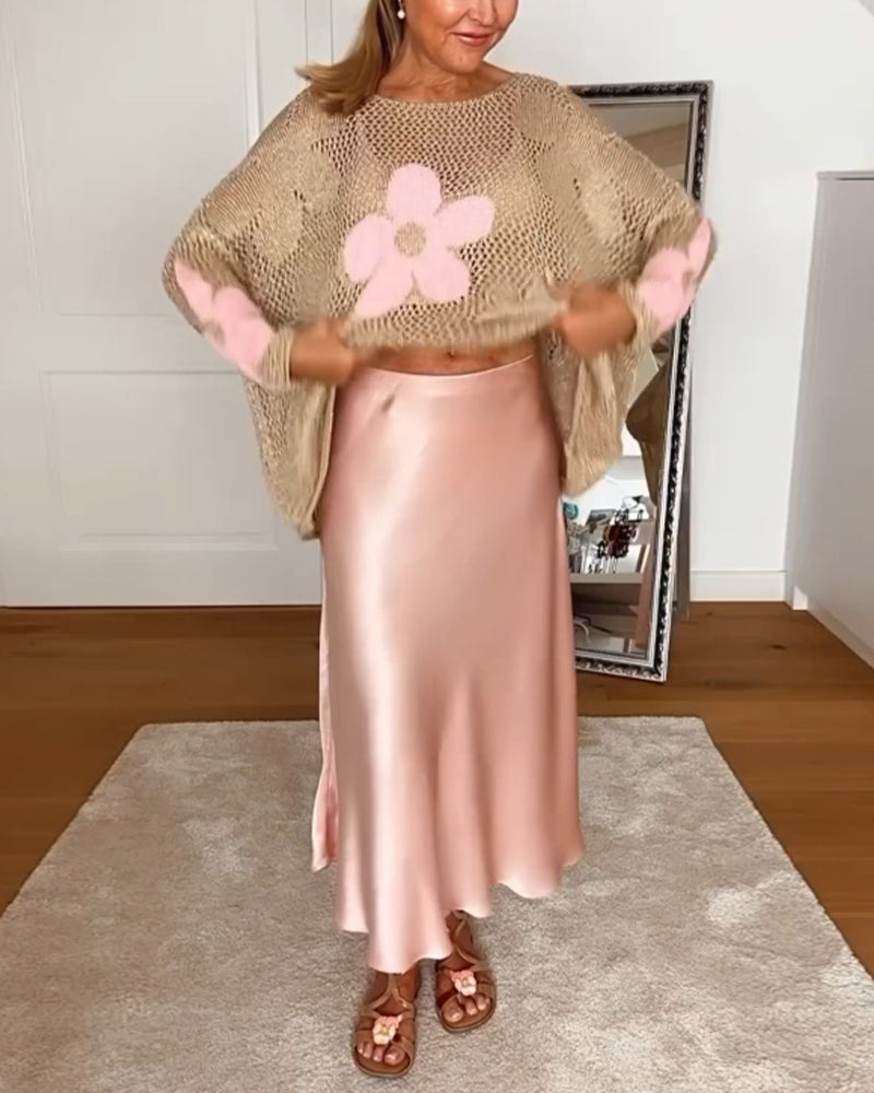 Women's Floral Crochet Long Sleeve Top