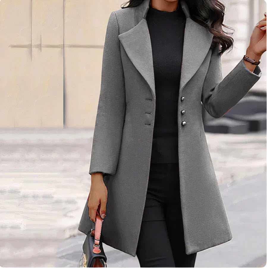 Buttoned Long Coat with Clean Lines for Women