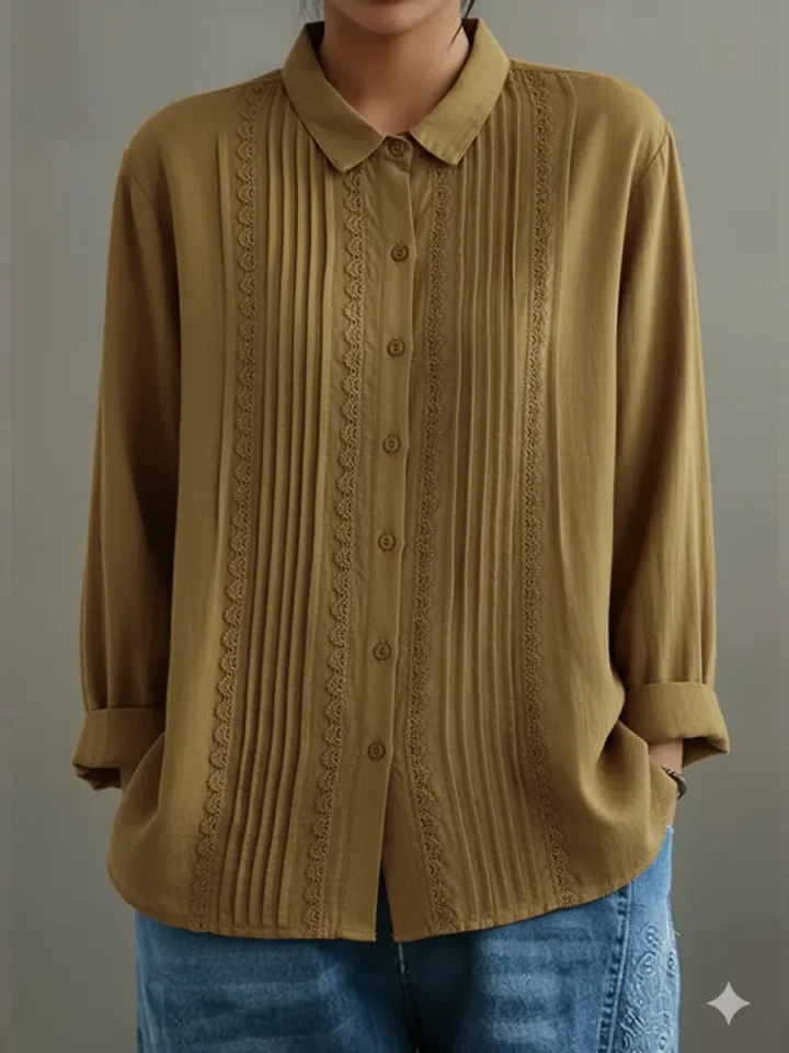 Women's Lace Trim Button-Up Blouse