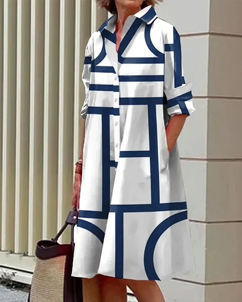 Geometric Print Dress with Pockets for Women