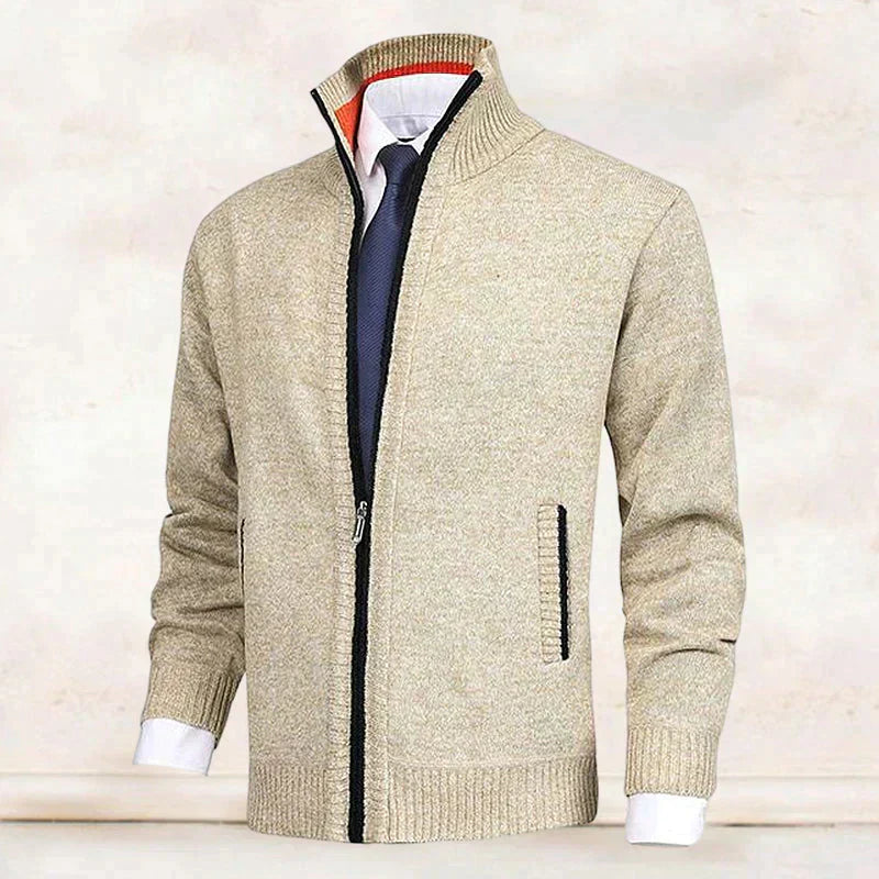 Zip Up Knit Cardigan with Stand Collar Design for Men