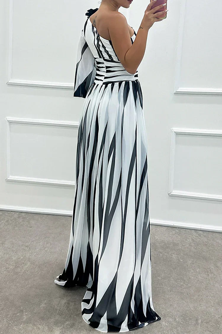 Women's Striped One-Shoulder Maxi Dress