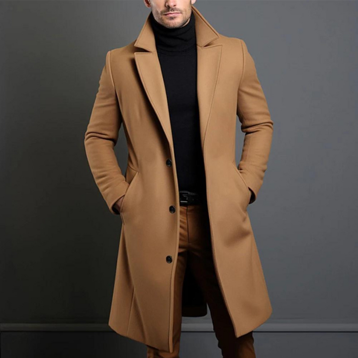 Long Winter Coat with Clean Tailored Design for Men