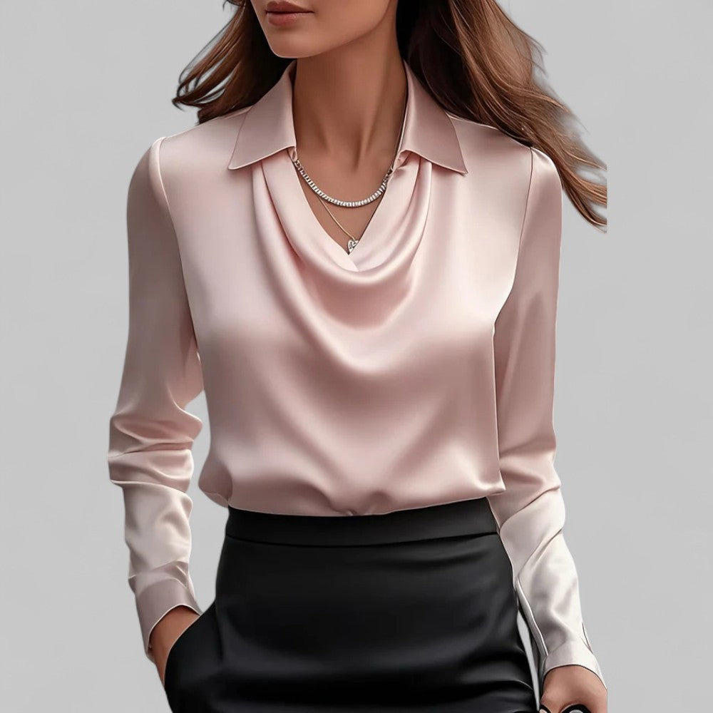 Draped Neck Long Sleeve Blouse for Women