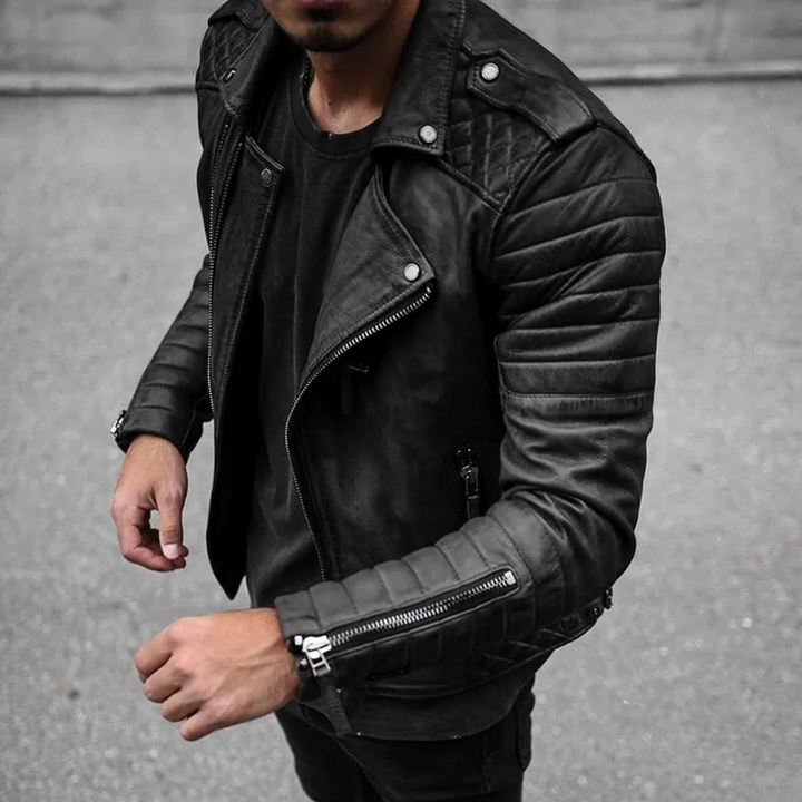 Short Motorcycle Jacket with Modern Cut and Zip Design for Men