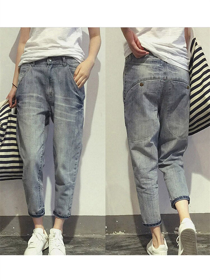 Cropped Jeans with Washed Grey Finish for Women