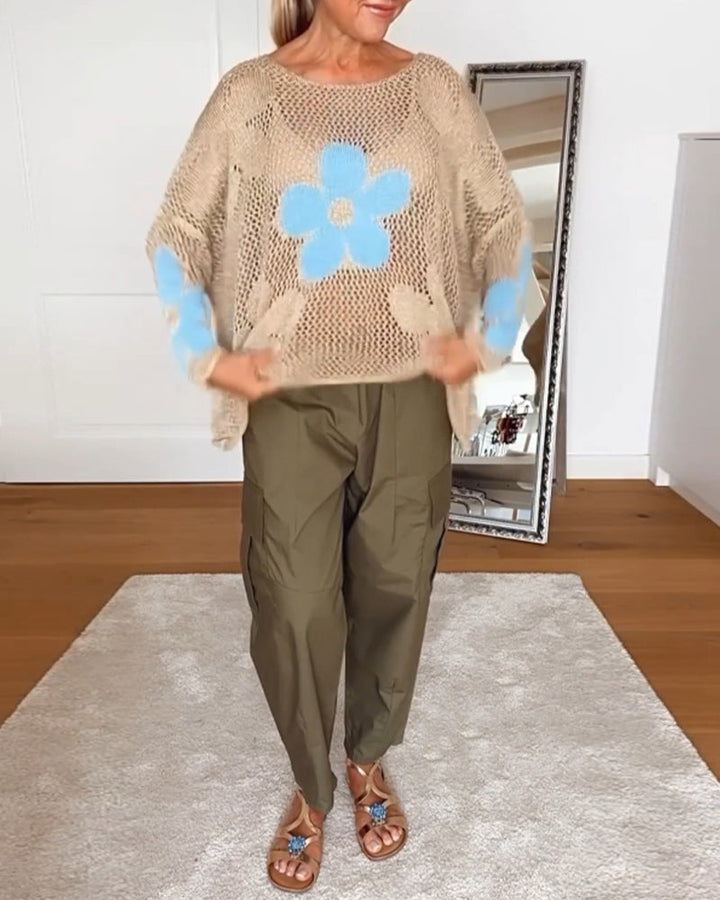 Women's Floral Crochet Long Sleeve Top
