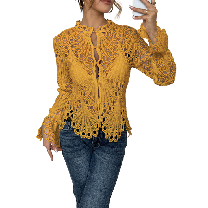 Women's Lace Cutwork Long Sleeve Blouse