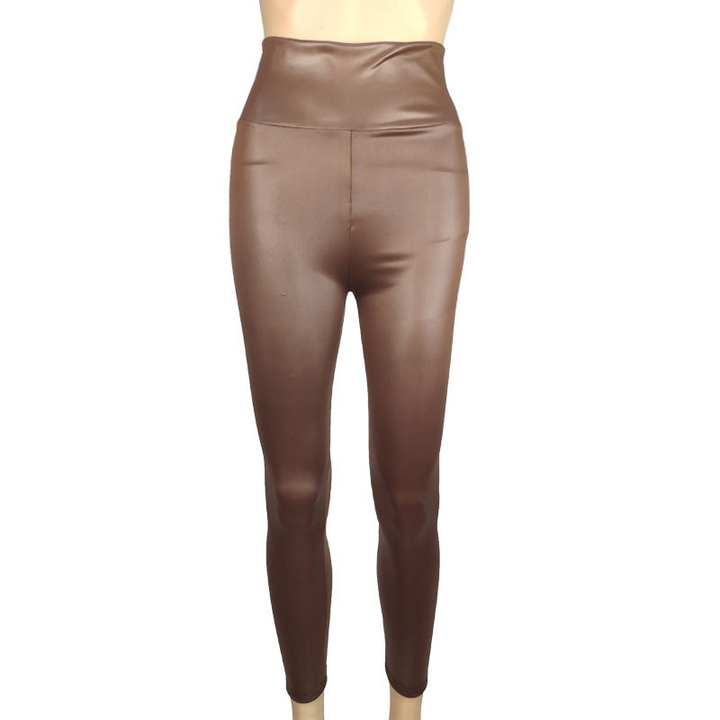 High Waist Gloss Finish Leggings with Zip Detail for Women