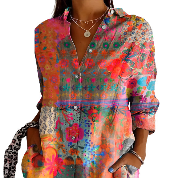 Ladies shirt with flower pattern and long sleeves 2
