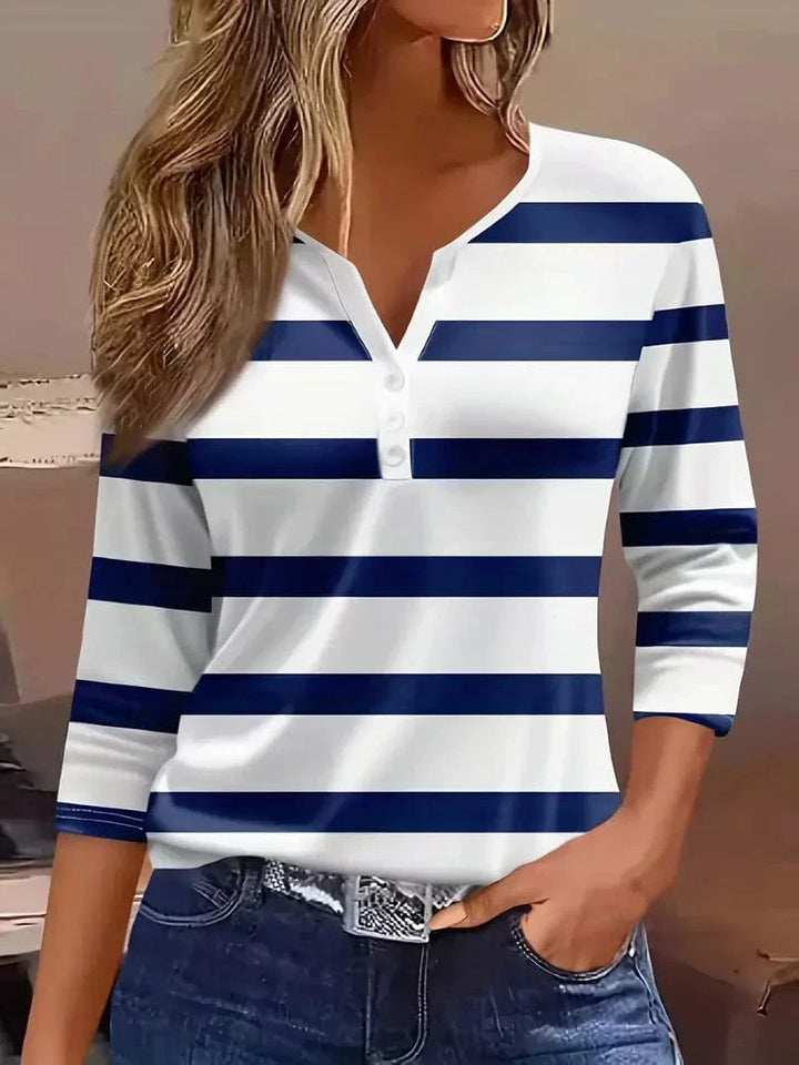 Women's Striped V-Neck Top