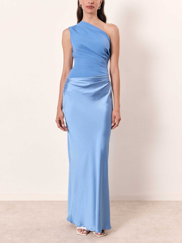 Women's One-Shoulder Pleated Party Maxi Dress