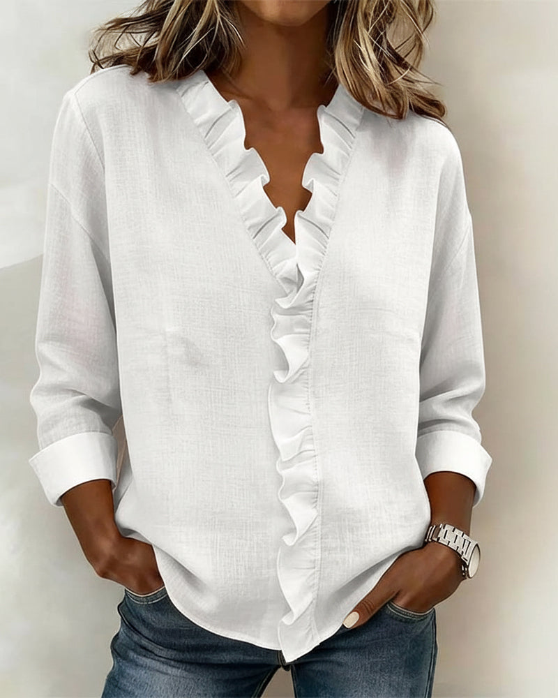 Women's Ruffle V-Neck Blouse