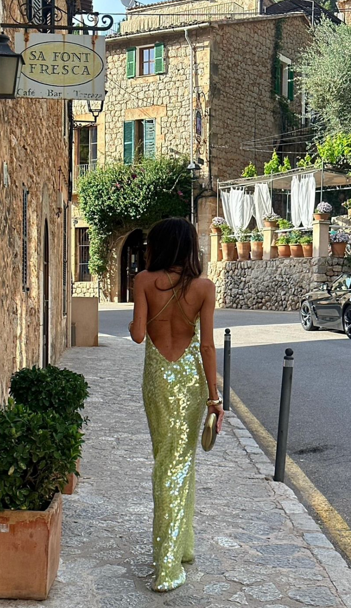 Women's Sparkle Open-Back Wedding Maxi Dress