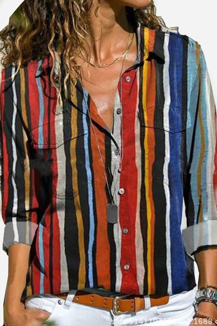 Women's Colorful Striped Button Shirt